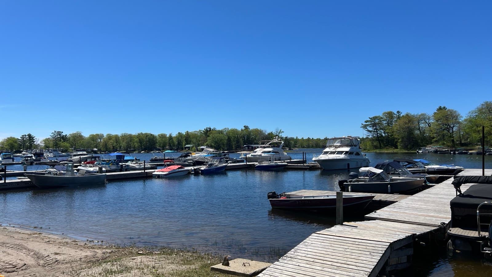 Georgian Bay waterfront at Hall's Cottages — fire pit, dock, and 30,000 Islands